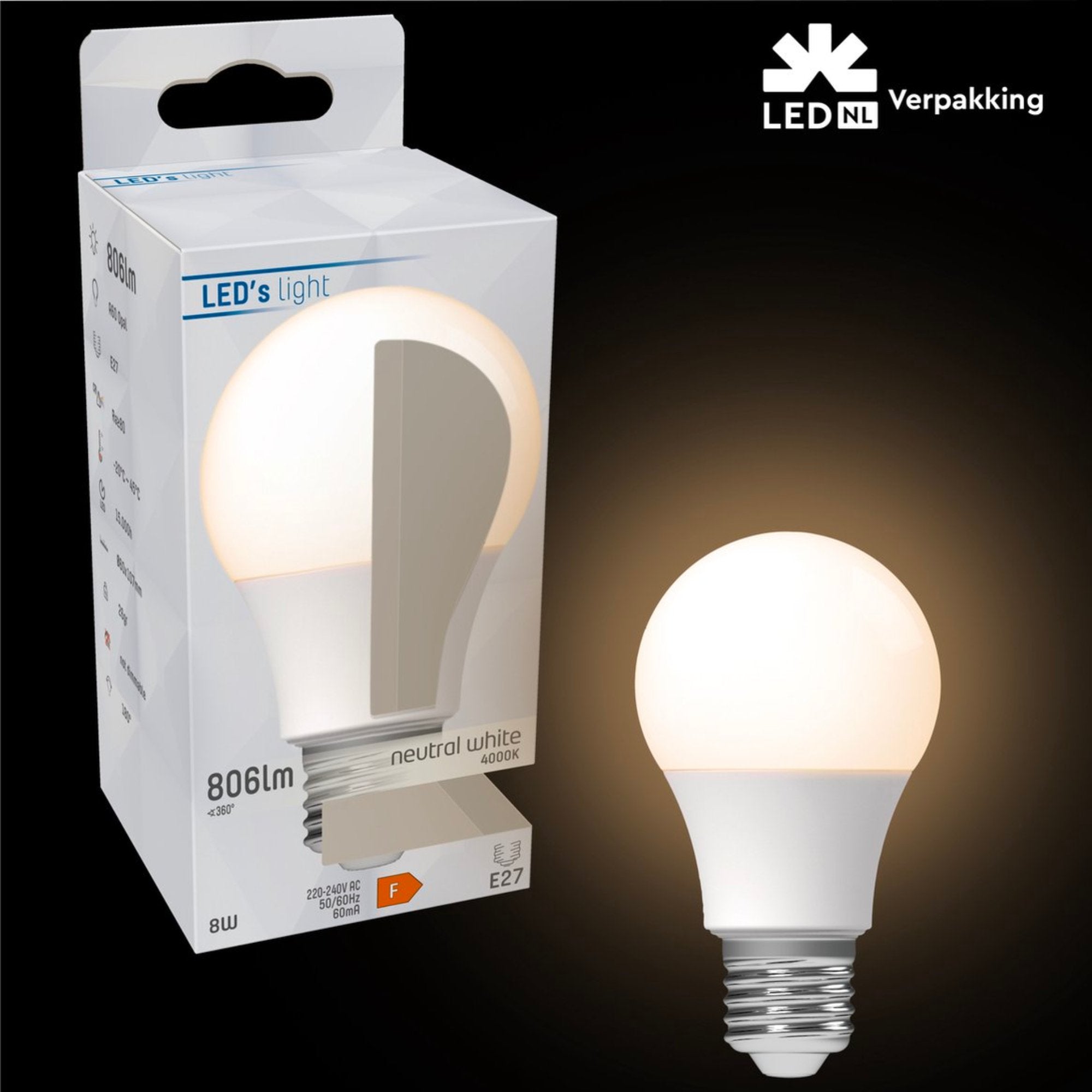 LED Lamp E27 - Mat - Koud wit - 8W vervangt 60W - LED.nl