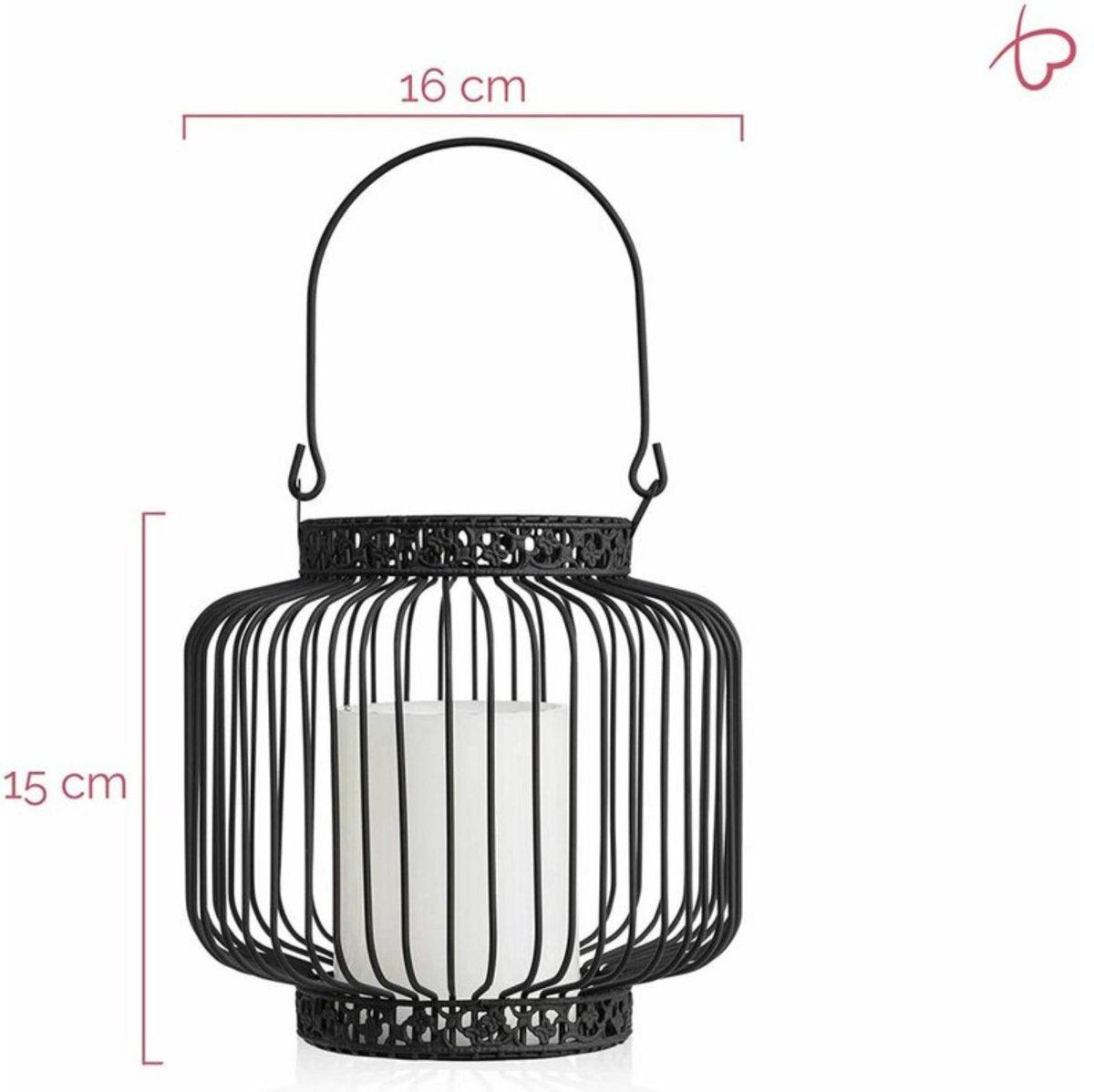 LED Lantaarn basket met LED kaars voor binnen en buiten - Draadloos op batterijen - Zwart Tafellampenen LED.nl