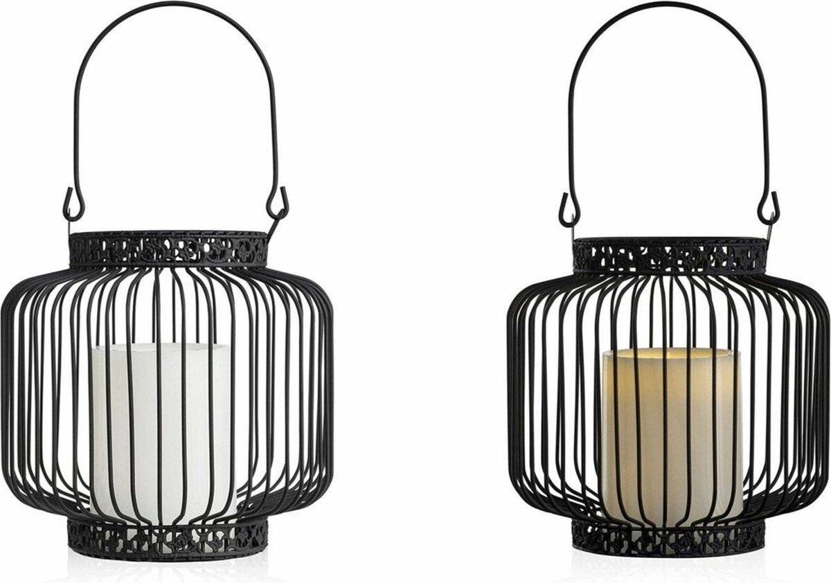 LED Lantaarn basket met LED kaars voor binnen en buiten - Draadloos op batterijen - Zwart Tafellampenen LED.nl