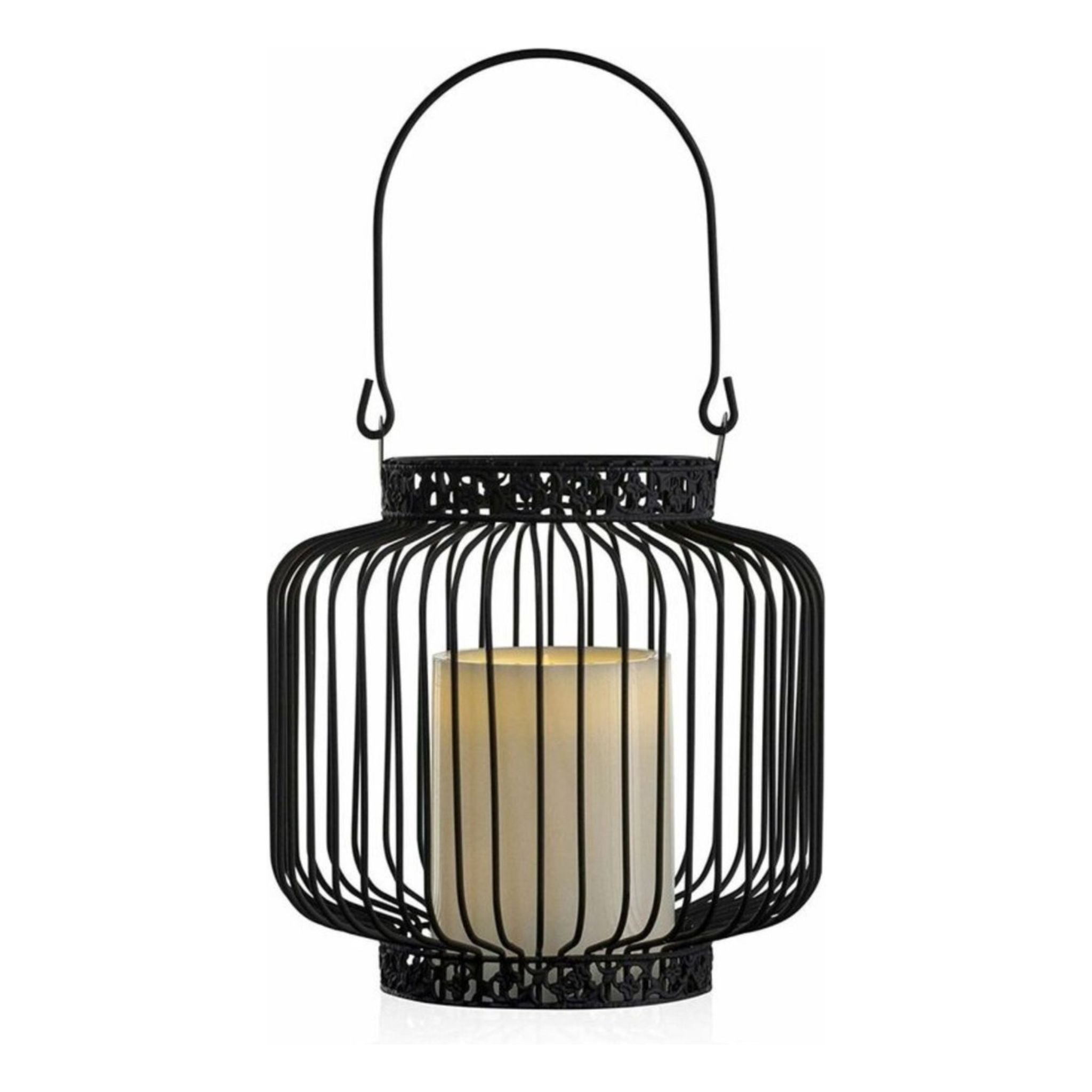 LED Lantaarn basket met LED kaars voor binnen en buiten - Draadloos op batterijen - Zwart Tafellampenen LED.nl