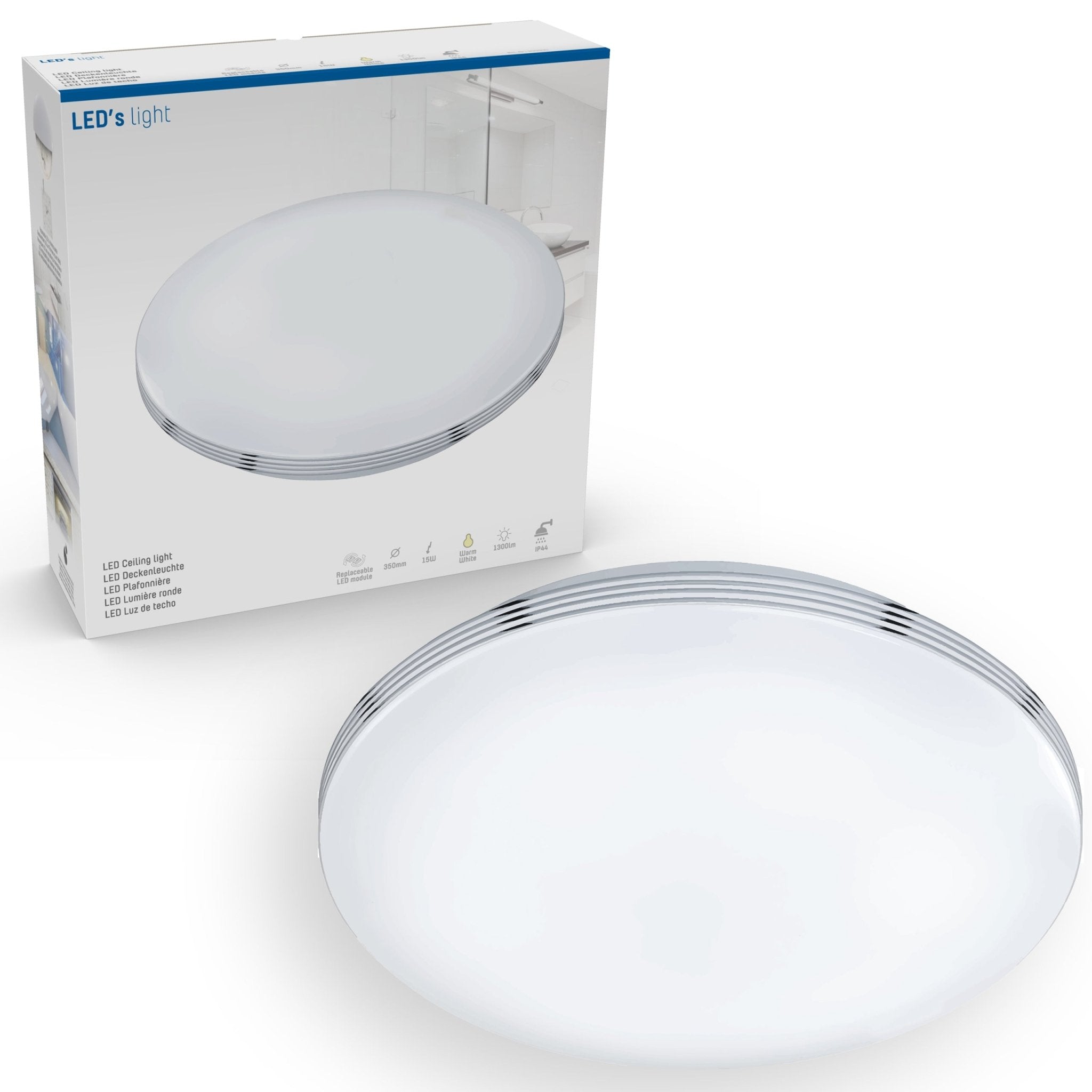 LED Plafondlamp rond 35 cm met ringen - Universeel - Spatwaterdicht - Warm wit licht Plafondlampen LED.nl