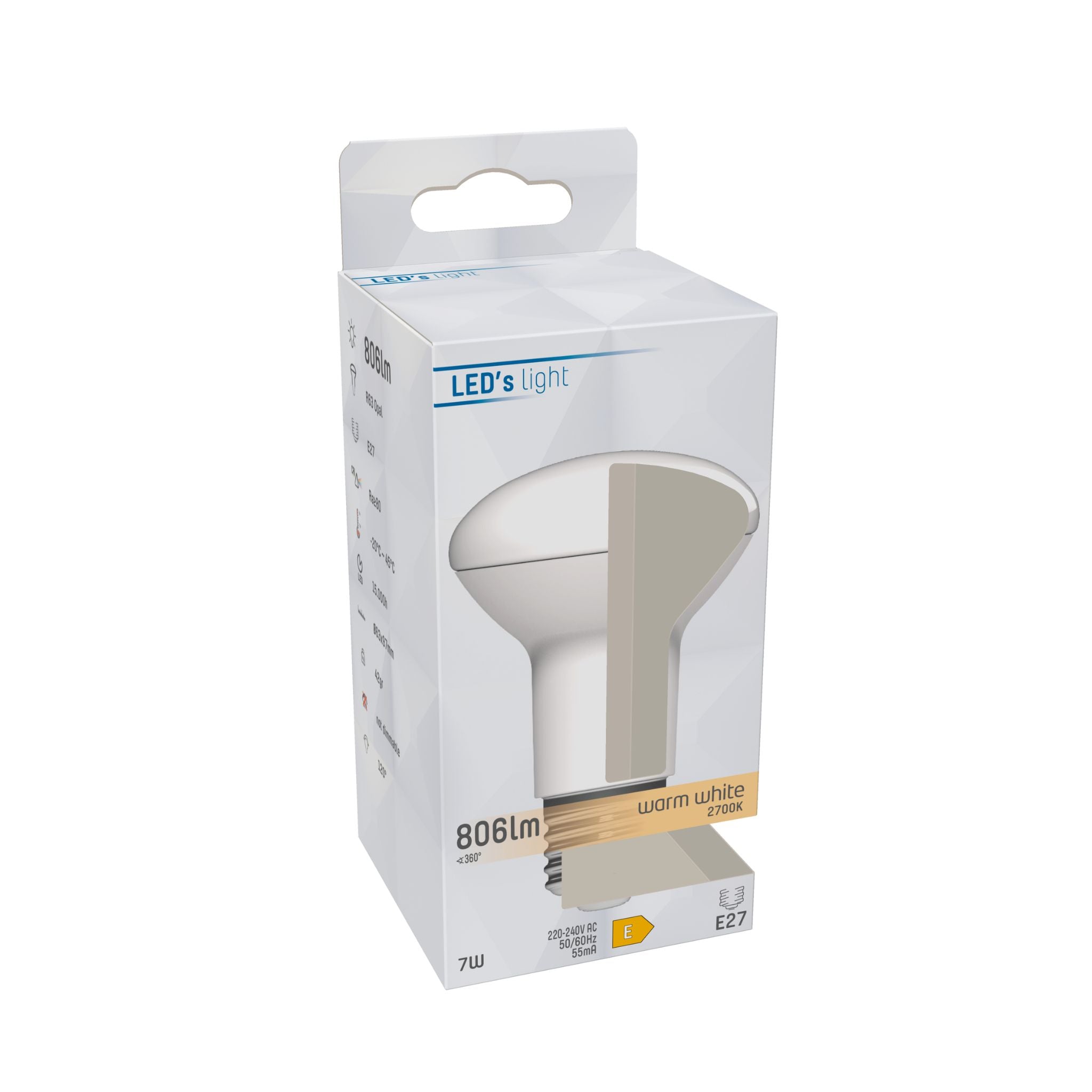 LED Reflectorlamp E27 - R63 Reflector - Warm wit - 7W vervangt 60W LED.nl