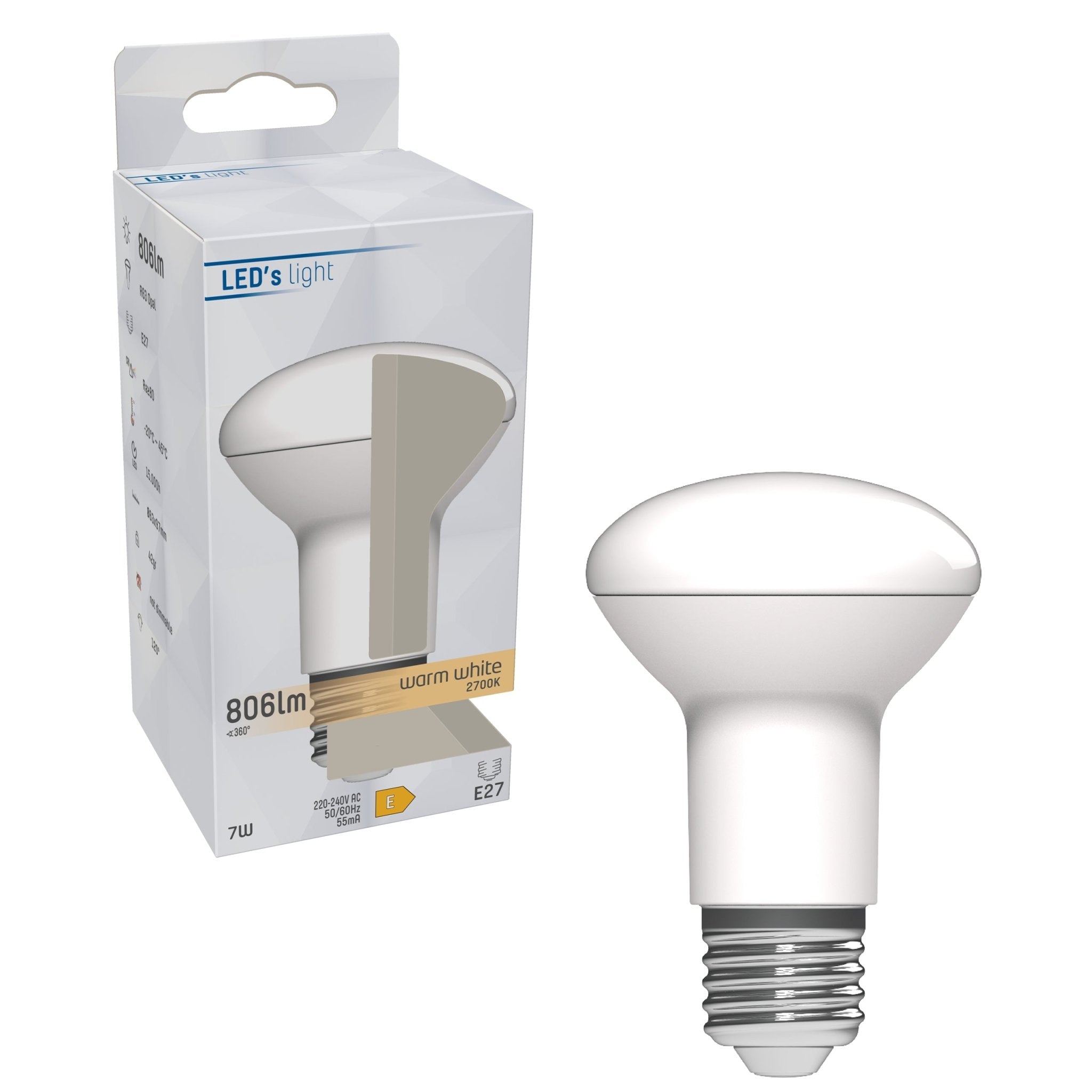 LED Reflectorlamp E27 - R63 Reflector - Warm wit - 7W vervangt 60W LED.nl