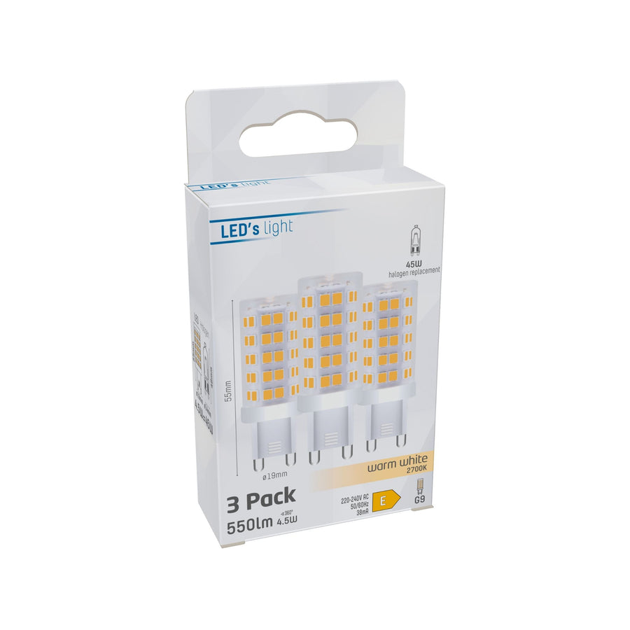 LED Steeklamp G9 - Helder - 220-240V - Warm wit - 4.7W (45W) - 3 lampjes Steeklampjes LED.nl