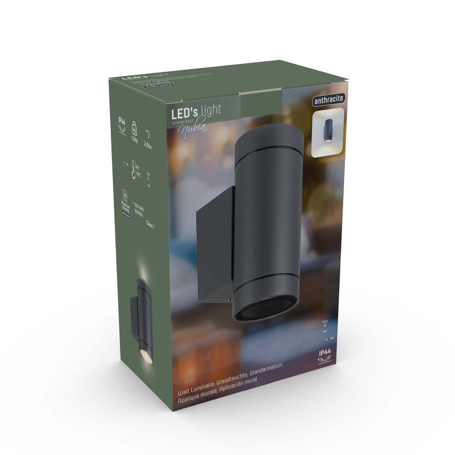 LEDs Light Up &amp; Down Light Wall Lamp - 2x GU10 fitting - IP44 - Anthracite - Model Carpi - LED.nl