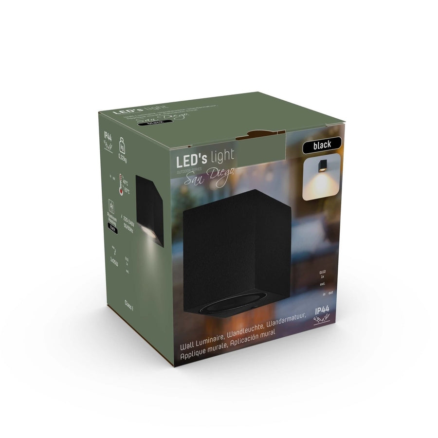 NØRD Down - LED's Light LED Wandlamp Buiten met GU10 fitting - Vierkant - IP44 - Zwart - Model Rome Wandlampen LED.nl