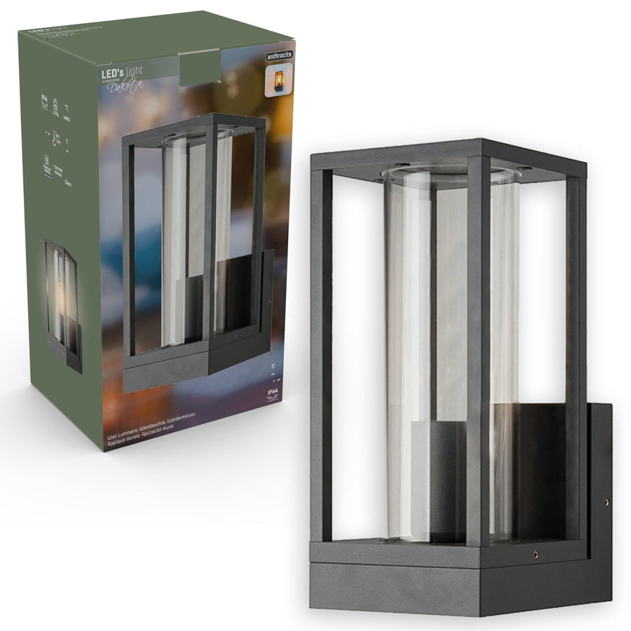 2 pack - LED's Light LED Wandlamp met glazen ruiten - Rechthoek - E27 fitting - IP44 - Antraciet Wandlampen LED.nl