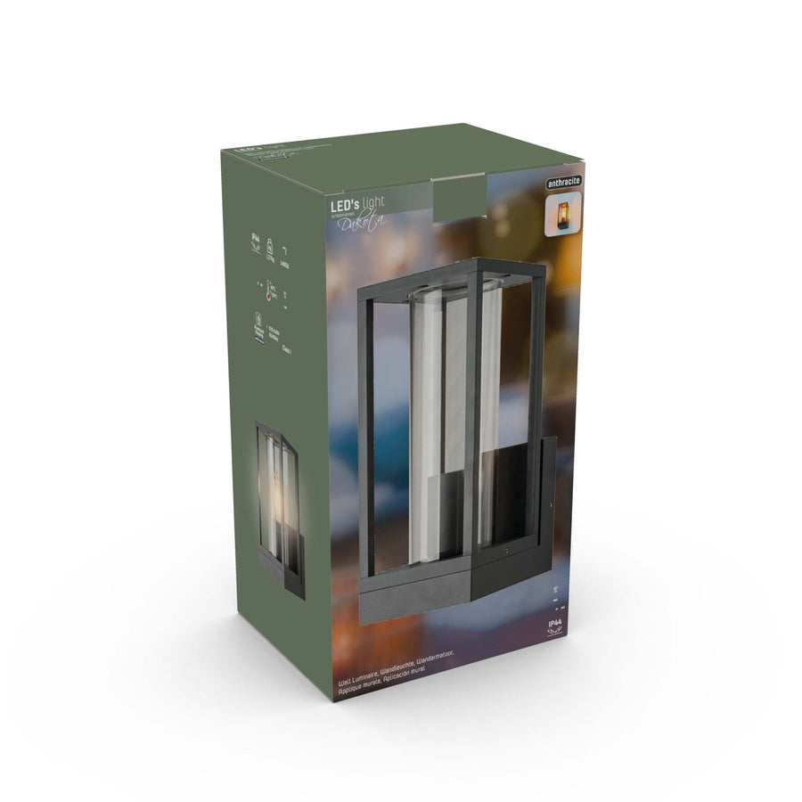2 pack - LED's Light LED Wandlamp met glazen ruiten - Rechthoek - E27 fitting - IP44 - Antraciet Wandlampen LED.nl
