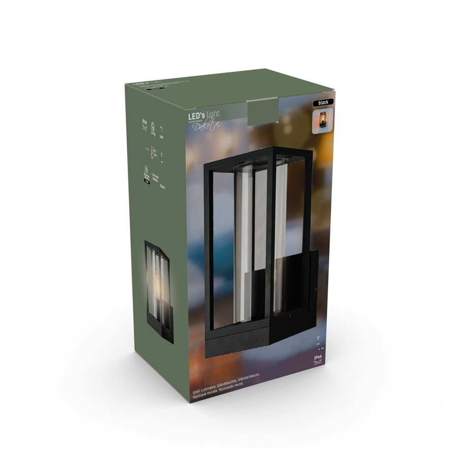 2 pack LED's Light LED Wandlamp met glazen ruiten - Rechthoek - E27 fitting - IP44 - Zwart Wandlampen LED.nl