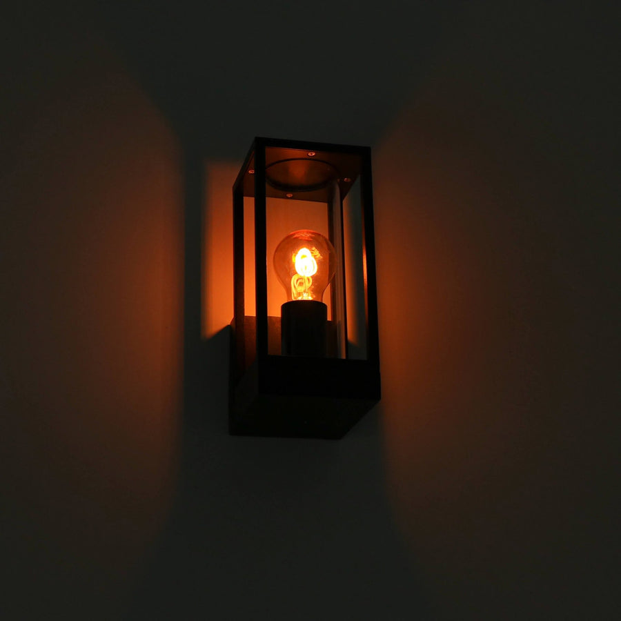 2 pack LED's Light LED Wandlamp met glazen ruiten - Rechthoek - E27 fitting - IP44 - Zwart Wandlampen LED.nl