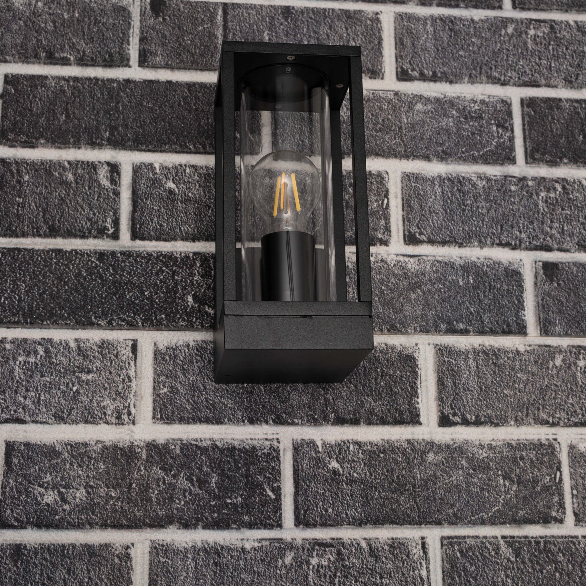 LED Wandlamp met glazen ruiten - Rechthoek - E27 fitting - IP44 - Zwart - LED.nl