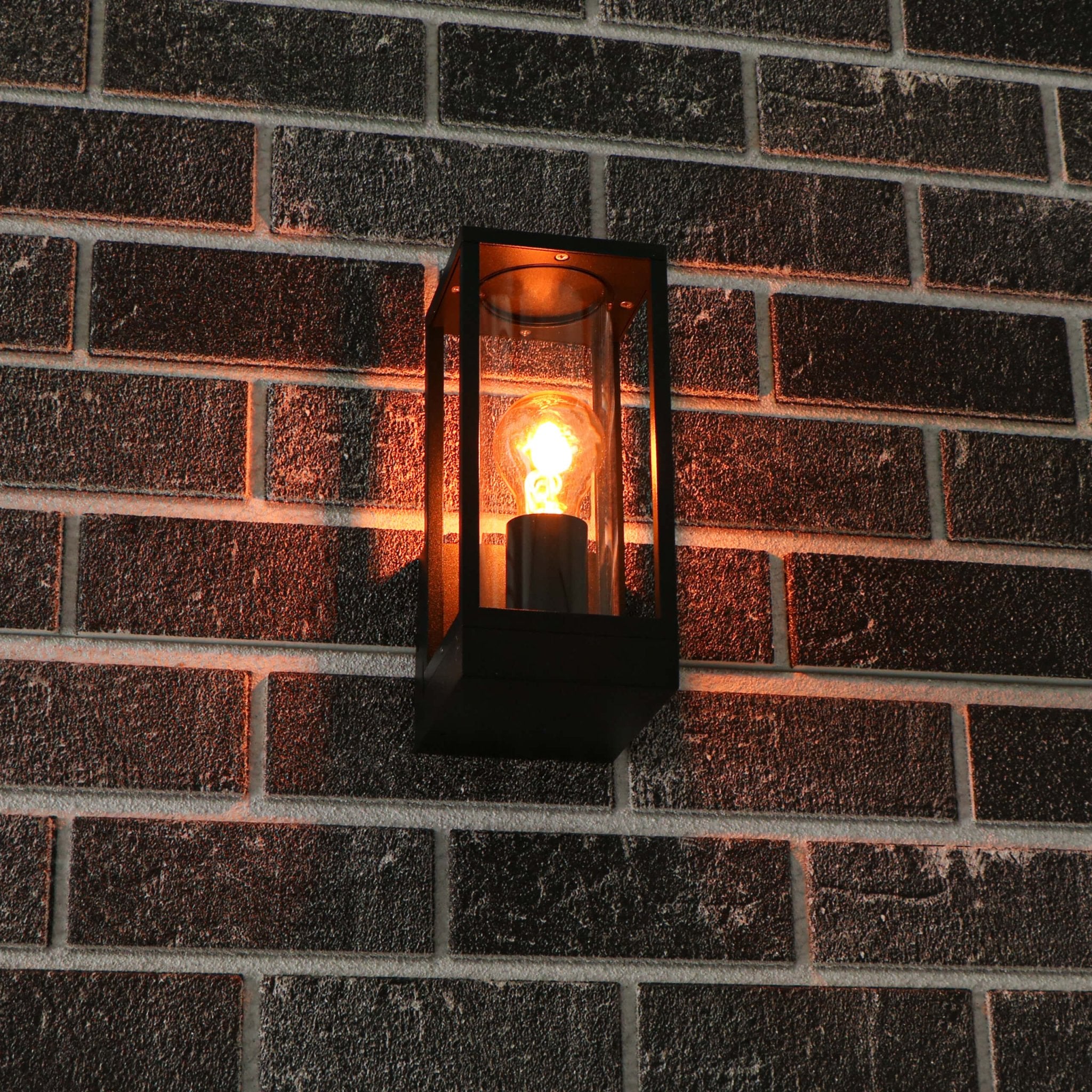 LED Wandlamp met glazen ruiten - Rechthoek - E27 fitting - IP44 - Zwart - LED.nl