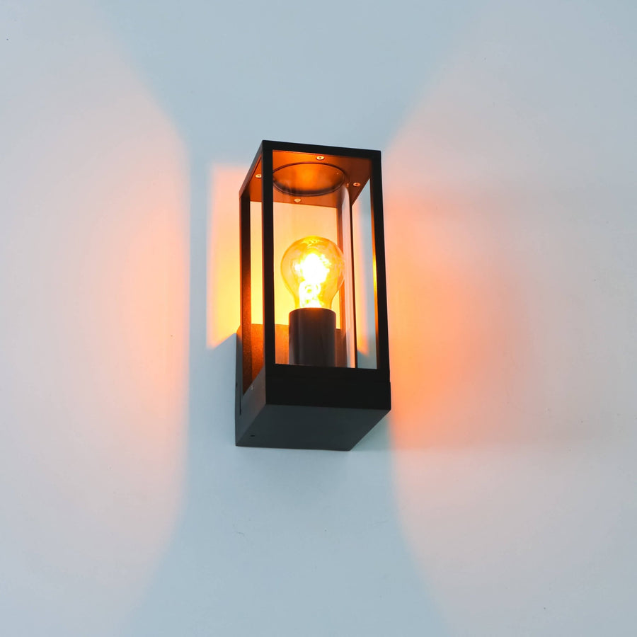 2 pack LED's Light LED Wandlamp met glazen ruiten - Rechthoek - E27 fitting - IP44 - Zwart Wandlampen LED.nl