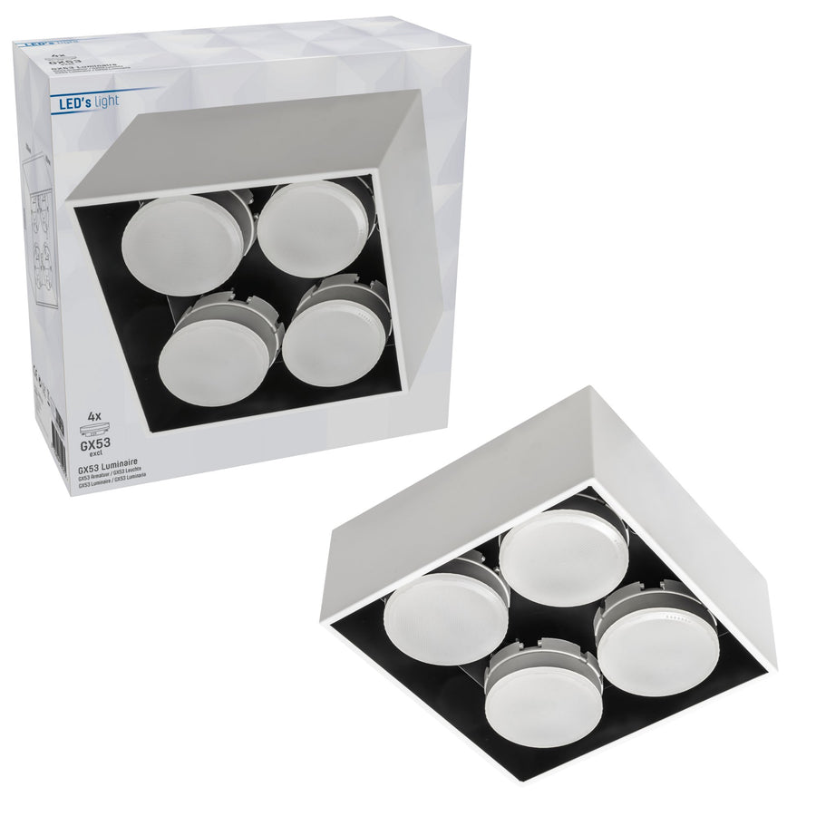 LED's Light Cube LED Plafondlamp - 4 lichtpunten - Draaibaar licht - Staal - 20 x 20 cm - Wit Plafondlampen LED.nl