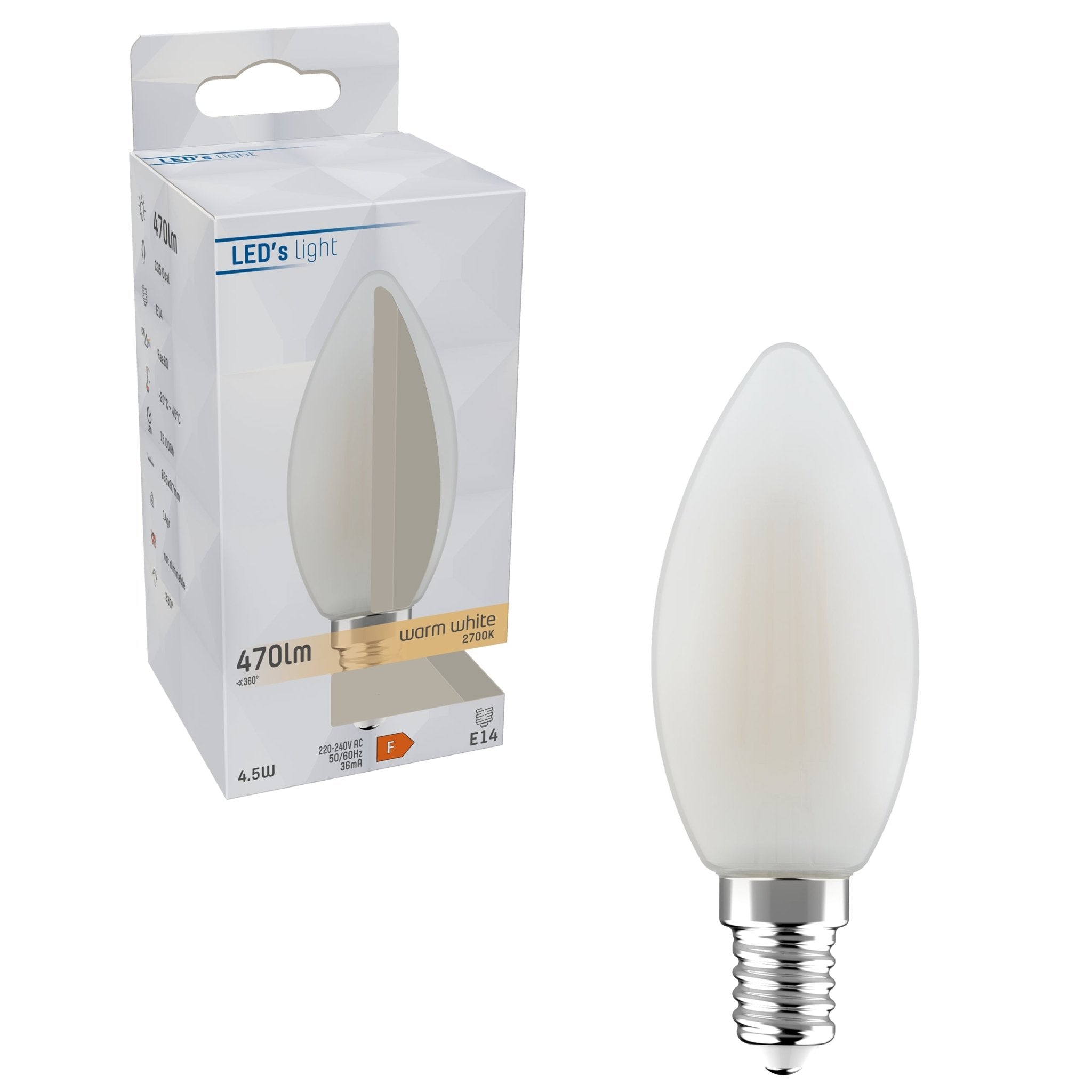 LongLife LED Filament Lamp Kaars E14 - Melkglas - Warm wit - 4.5W vervangt 40W LED Filament Lampen LED.nl