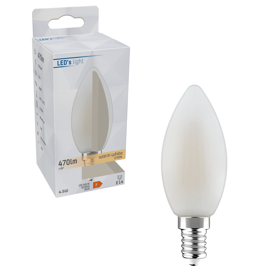 LongLife LED Filament Lamp Candle E14 - Frosted Glass - Warm White - 4.5W replaces 40W - LED.nl