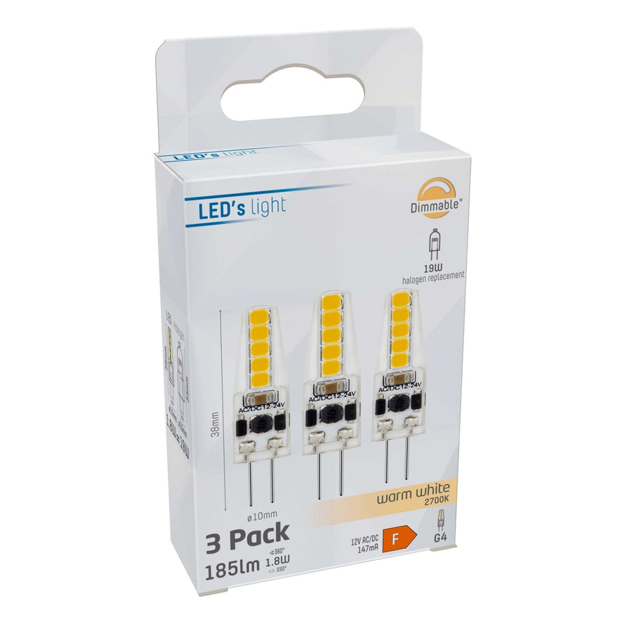 LongLife LED Bulb G4 - 12V - Dimmable warm white light - 1.9W (20W) - 3 bulbs - LED.nl