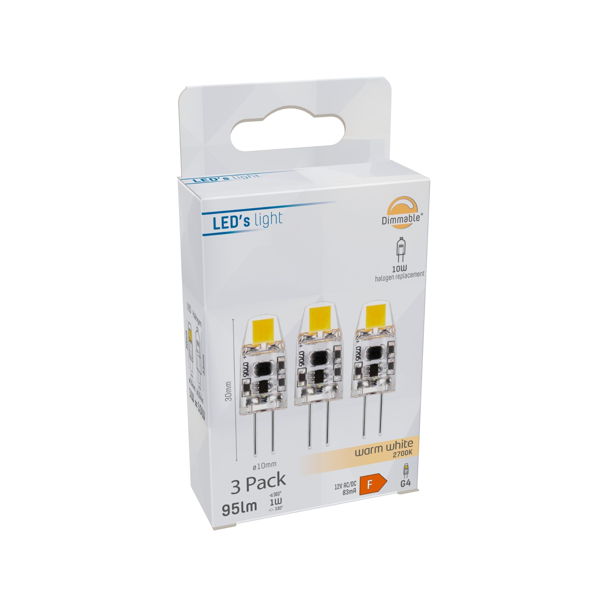 G4 LED Lampen - 12V - 1W vervangt 10W - Warm wit licht - 3PACK Dimbare steeklampjes LED.nl