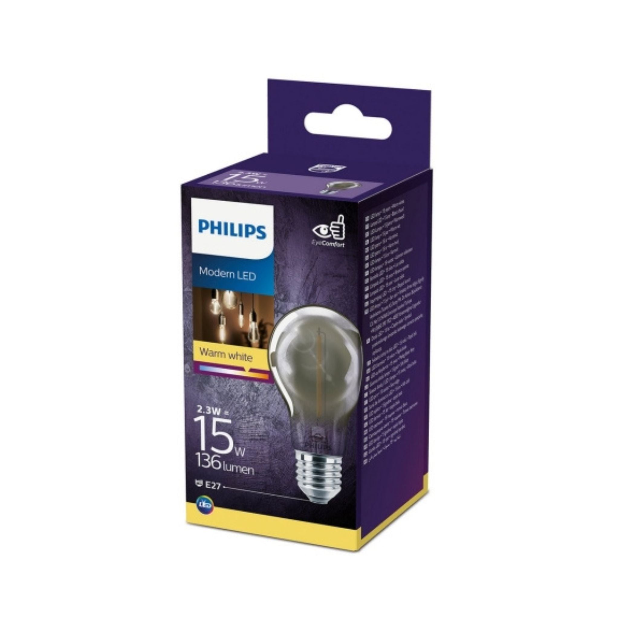 Philips LED Filamentlamp E27 met rookglas - 2.3W vervangt 11W - Warm wit licht - LED.nl