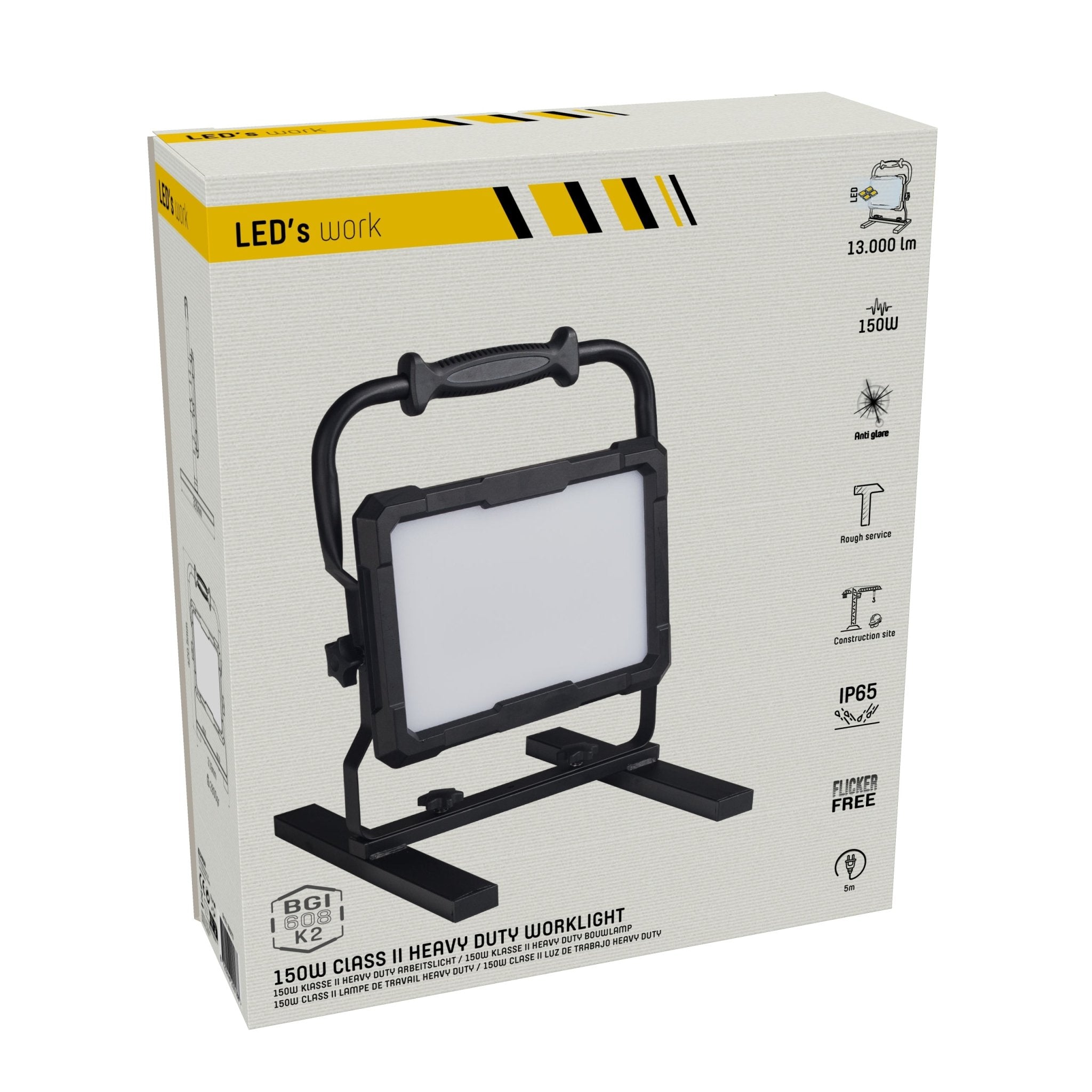 LED's Work Professionele LED Bouwlamp 13000 - Rough Service Tested - 5 meter snoer - 150W - IP65 Bouwlampen LED.nl