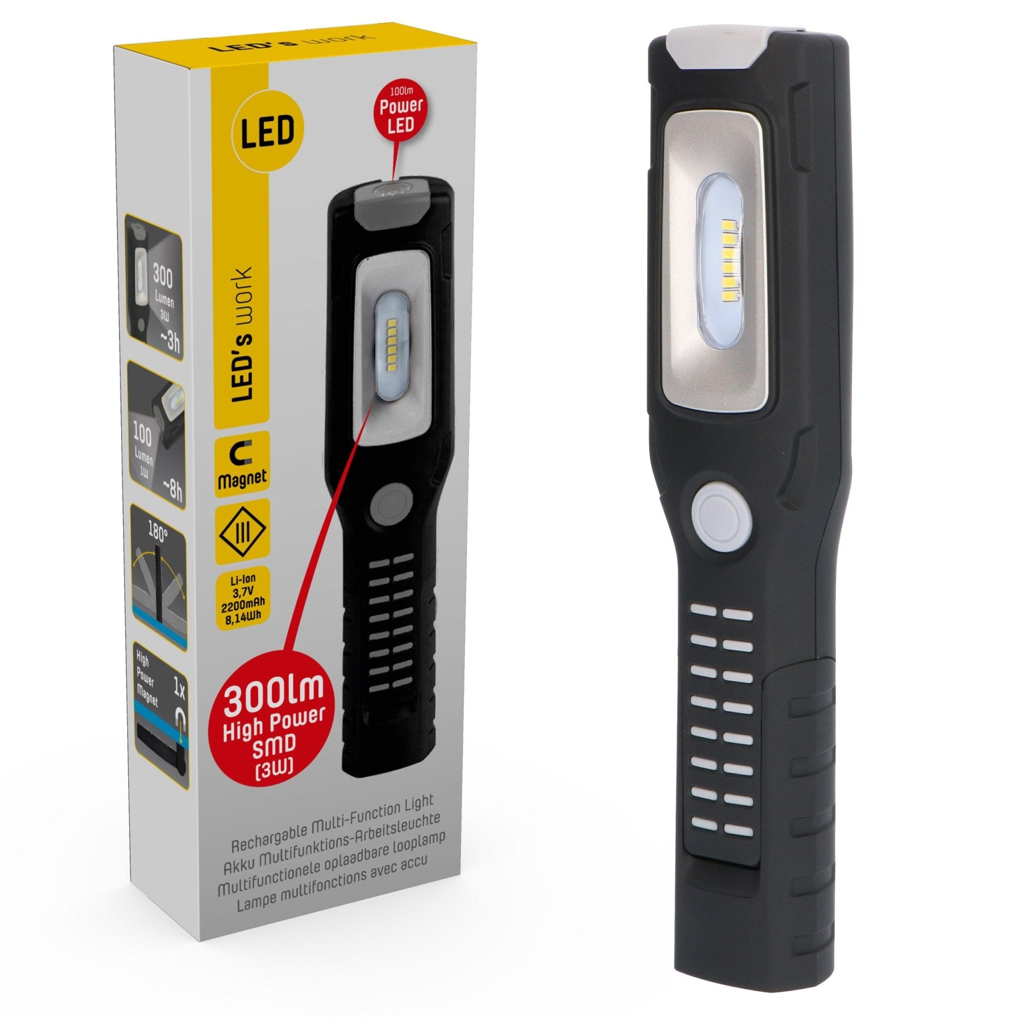 LED's Work Looplamp op Accu 300 - Oplaadbaar & draadloos - 2 lichtpunten LED.nl