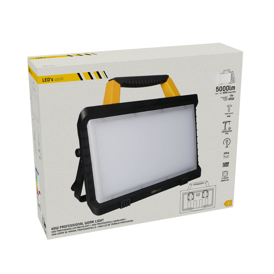 LED's Work Construction Lamp 5000 - 2 extra sockets - 5 meter cord - IP54 water and dust resistant - LED.nl