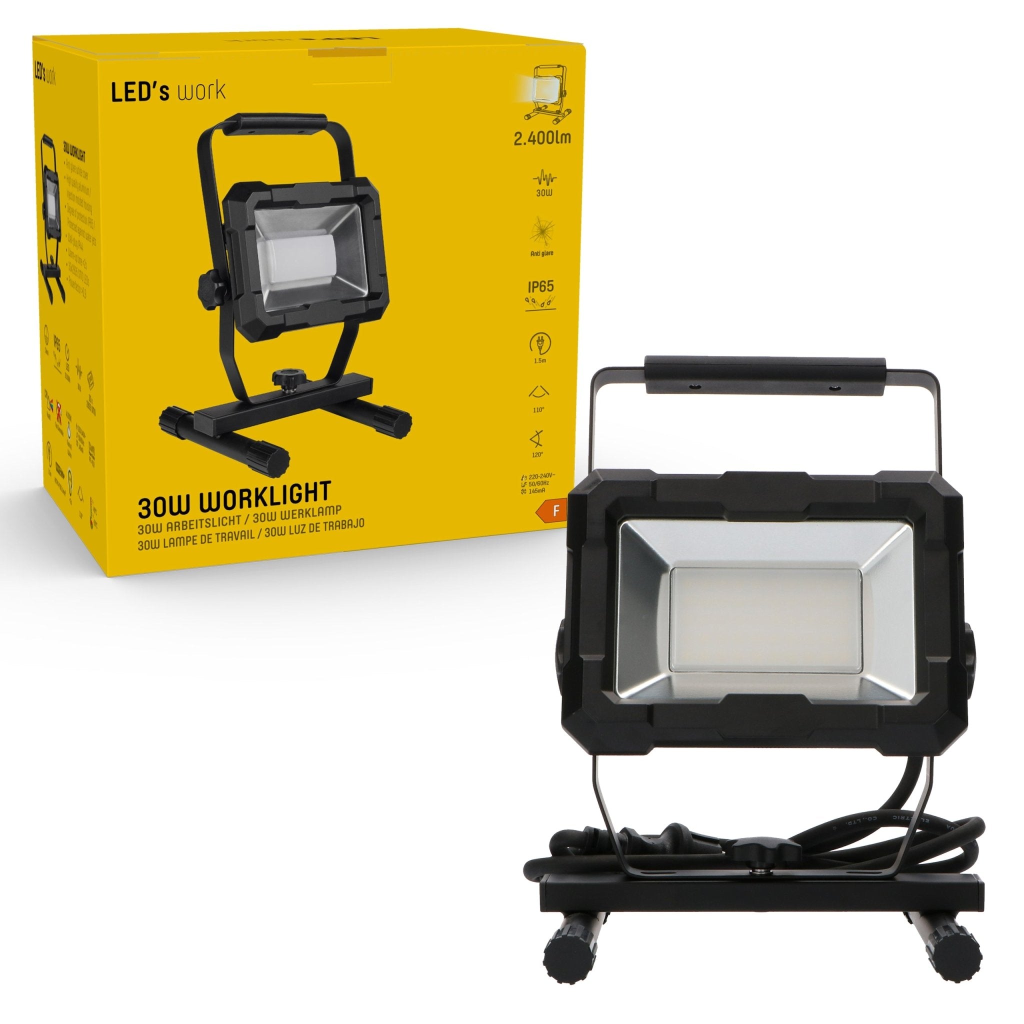 LED's Work Werklamp 2400 - Robuuste behuizing - Extra sterk snoer 150 cm - IP65 waterdicht - 30W Werklampen LED.nl
