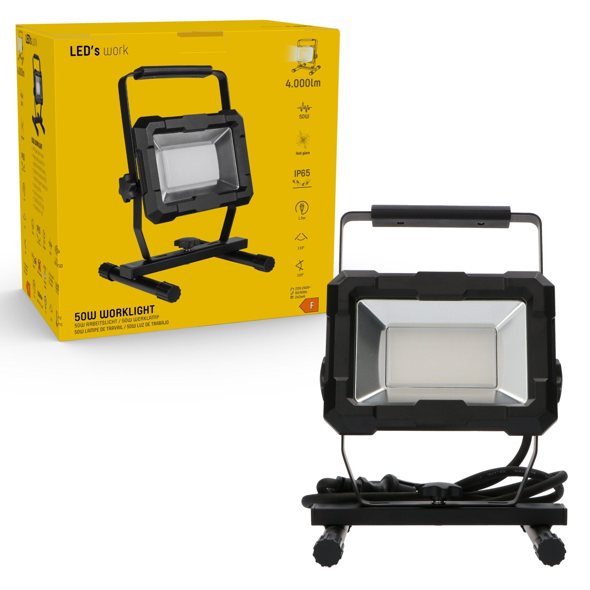 LED's Work Werklamp 4000 - Robuuste behuizing - Extra sterk snoer 150 cm - IP65 waterdicht - 50W Werklampen LED.nl
