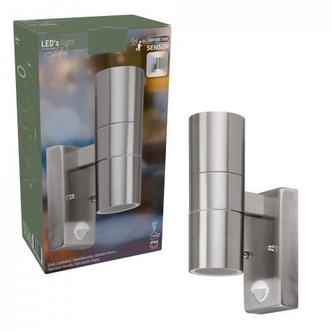 LED's Light stainless steel LED Outdoor Lamp with Motion Sensor - 2 lights up &amp; down - IP44 - Silver - LED.nl