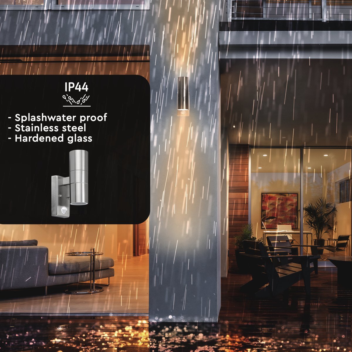 LED's Light RVS LED Buitenlamp met Bewegingssensor - 2 lichts up & down - IP44 - Zwart Buitenlampen LED.nl