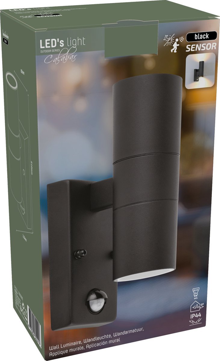 LED's Light RVS LED Buitenlamp met Bewegingssensor - 2 lichts up & down - IP44 - Zwart Buitenlampen LED.nl