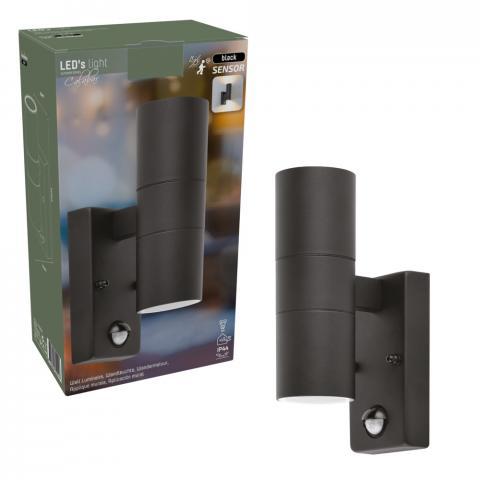 LED's Light RVS LED Buitenlamp met Bewegingssensor - 2 lichts up & down - IP44 - Zwart Buitenlampen LED.nl