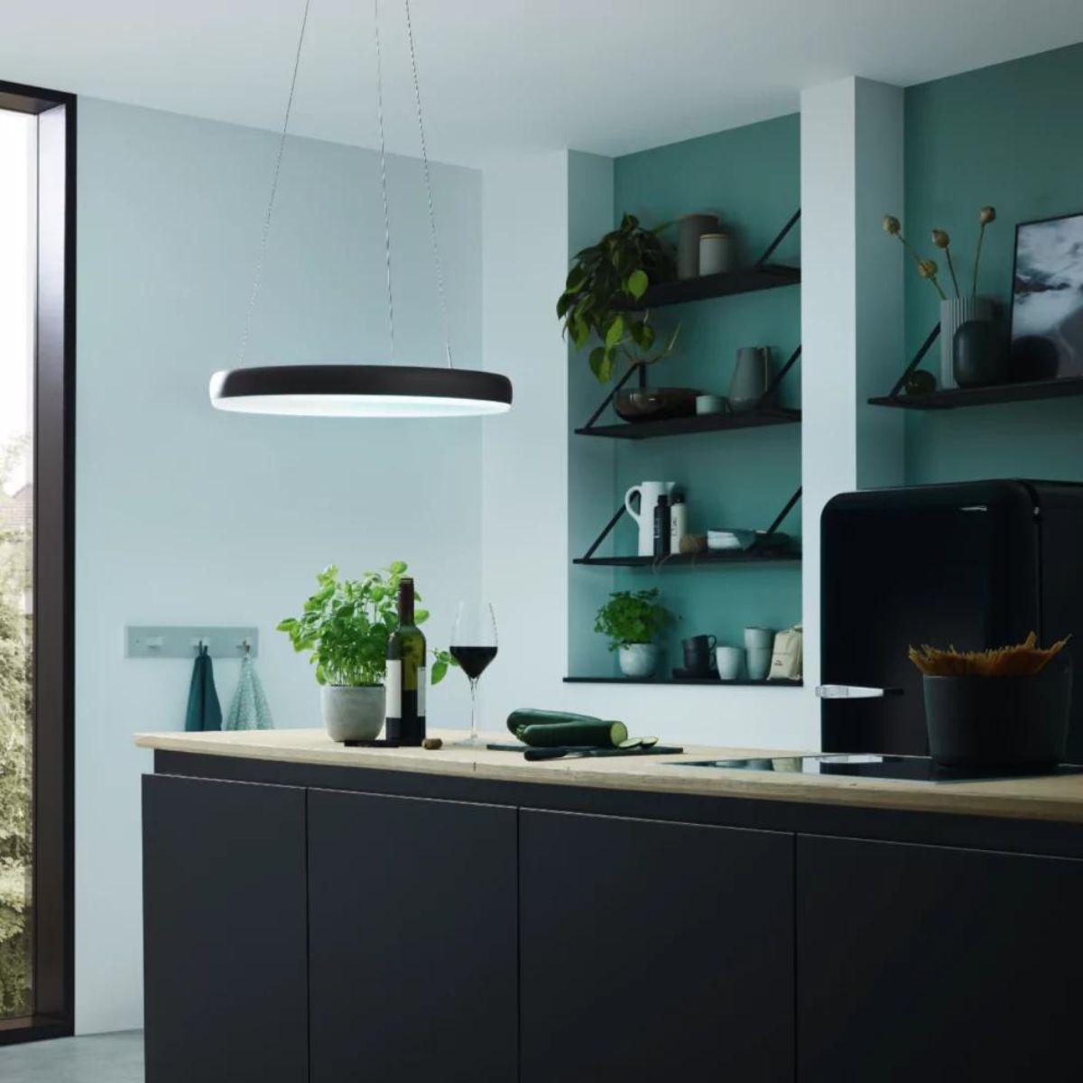 Smart LED Hanglamp ring 60 cm - Bedienbaar met afstandsbediening en app - White & Color - Zwart Hanglampen LED.nl