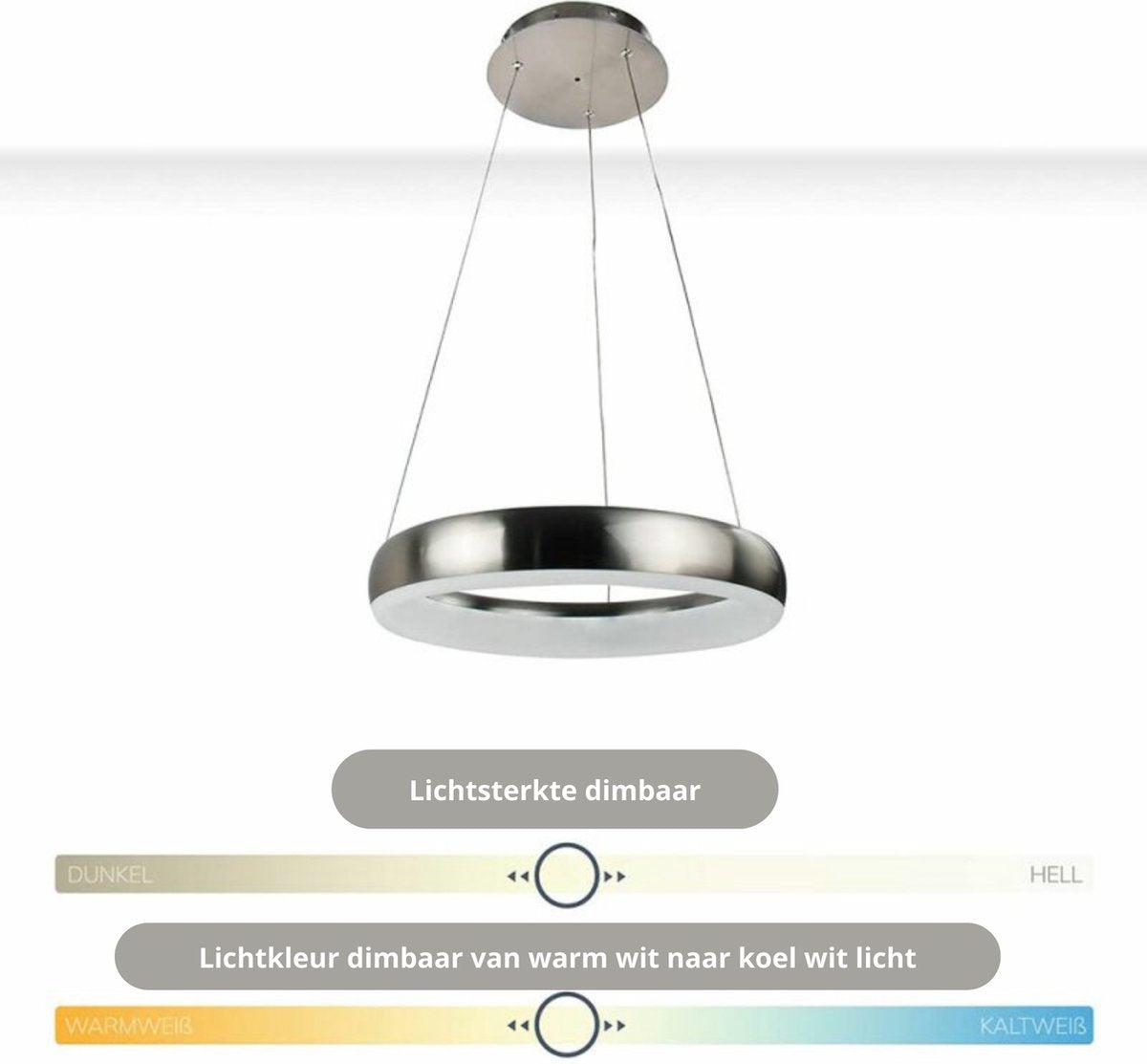 Smart LED Hanglamp rond 40 cm - Bedienbaar met afstandsbediening en app - White & Color - Zilver Hanglampen LED.nl