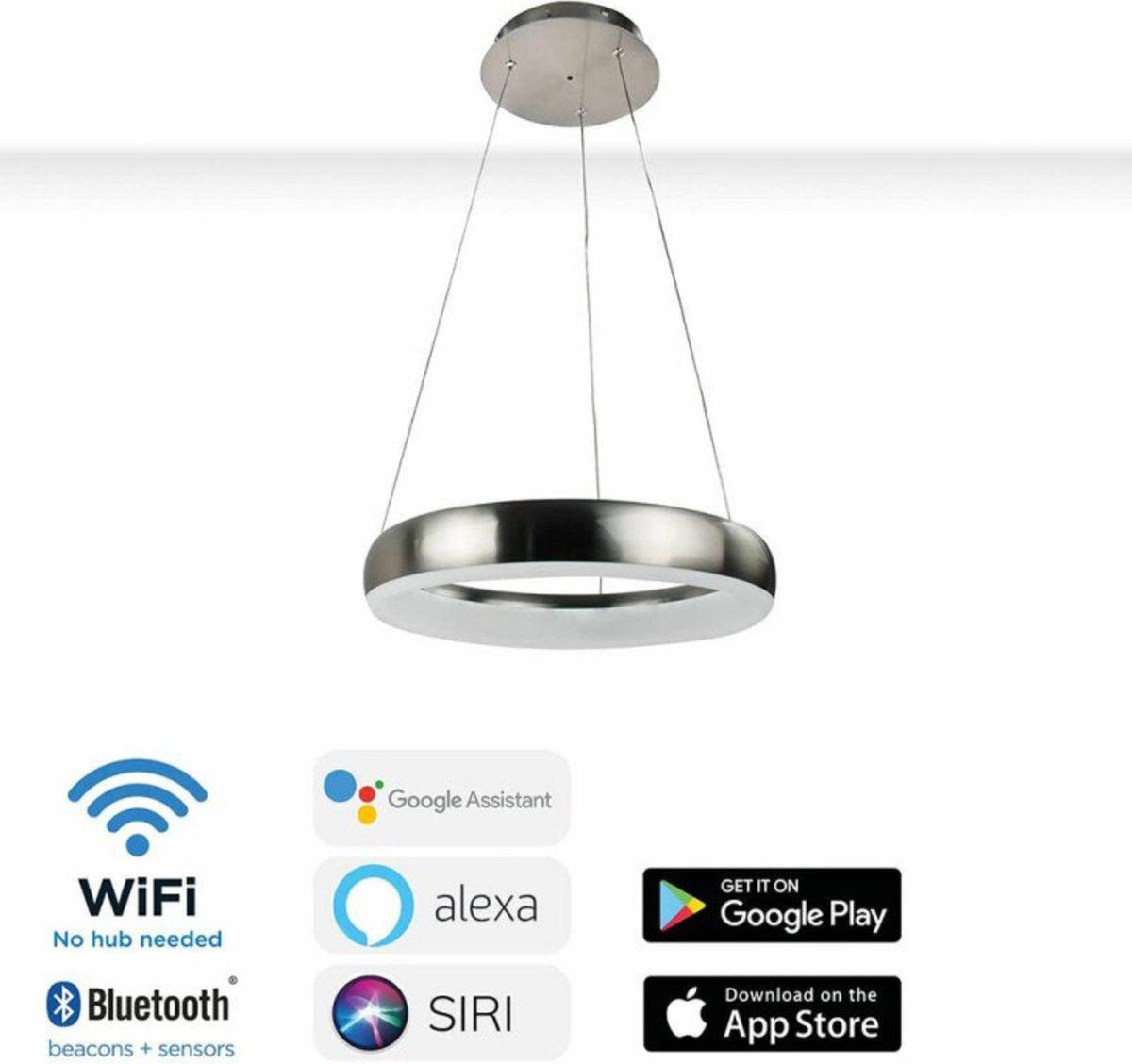 Smart LED Hanglamp rond 40 cm - Bedienbaar met afstandsbediening en app - White & Color - Zilver Hanglampen LED.nl